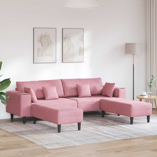 vidaXL Sofa 3 pcs Rosa 250 x 188 x 76 cm Samt