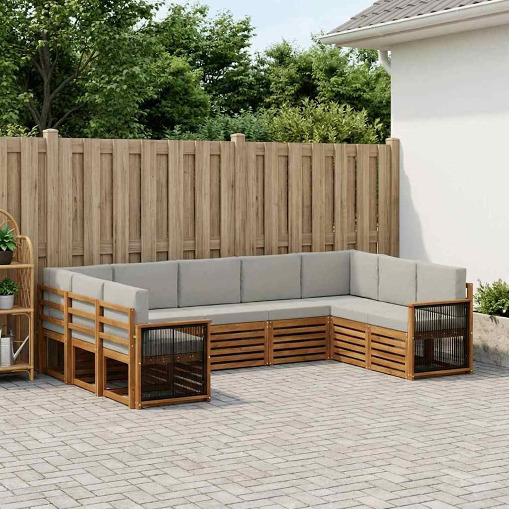 vidaXL Ecksofa Set mit Kissen 7 pcs Natürlich und Hellgrau
