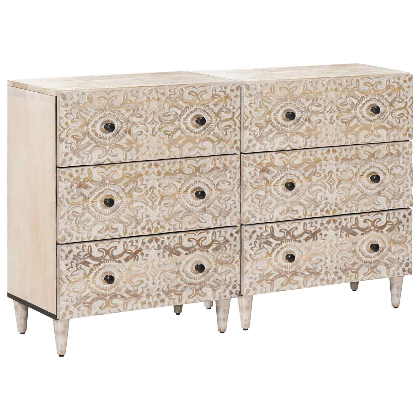 vidaXL Sideboard 2 pcs Weiß 60 x 33,5 x 75 cm Massivholz Mango