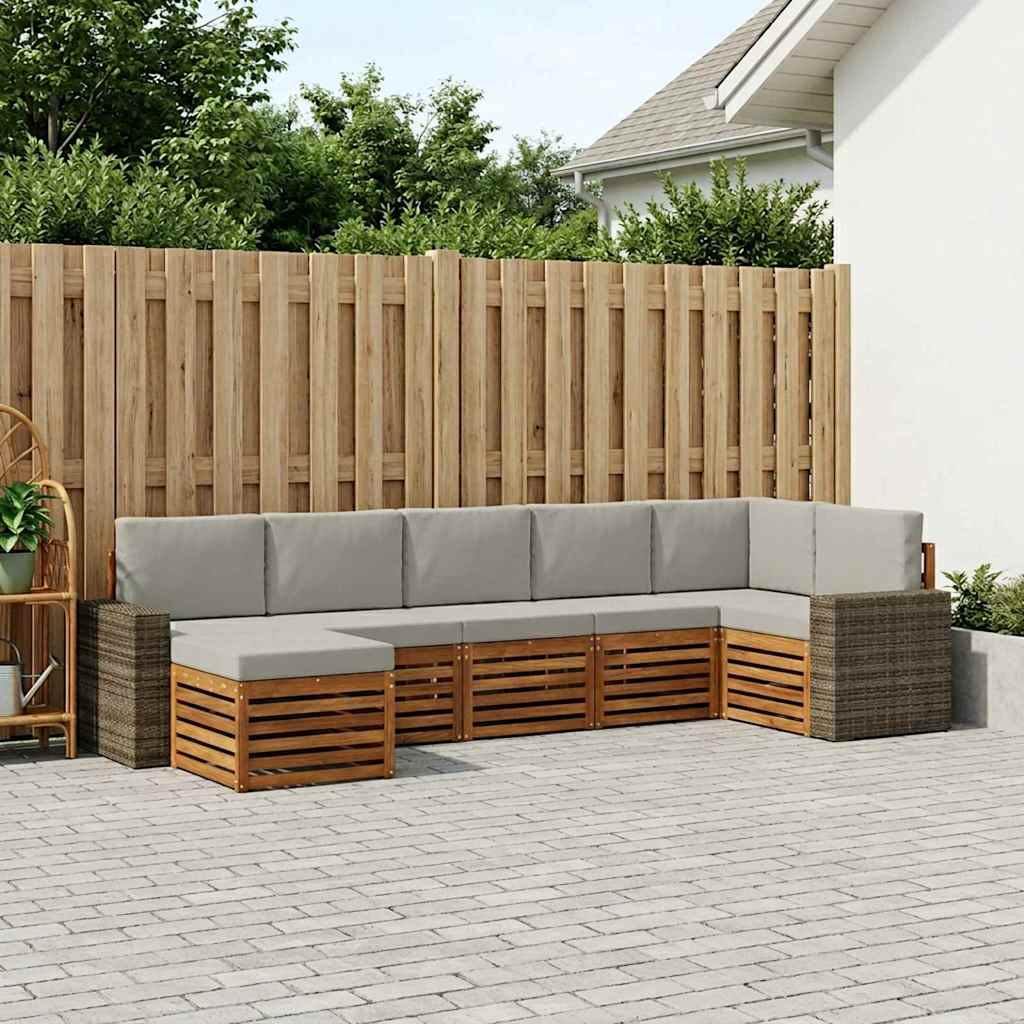 vidaXL Ecksofa Set mit Kissen 7 pcs Natürlich und Hellgrau