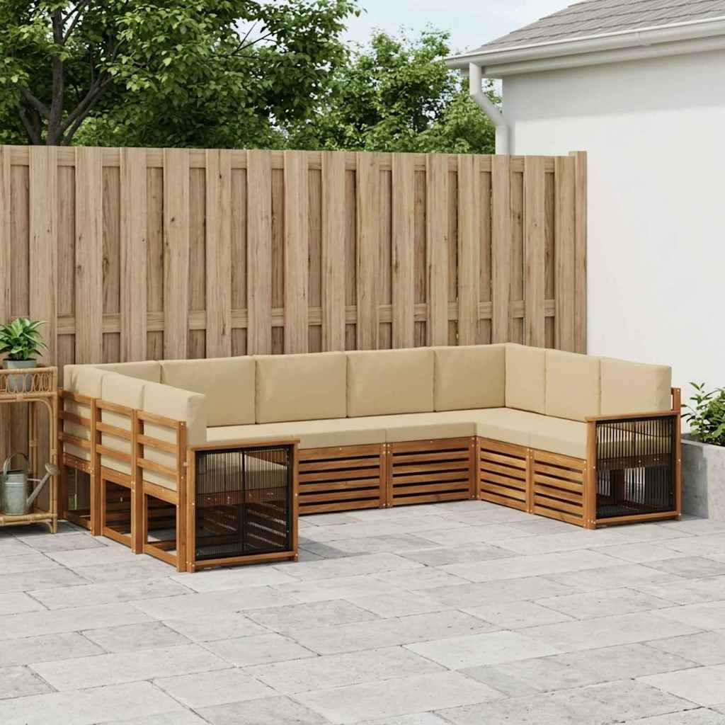 vidaXL Ecksofa Set 7 pcs Natur Massives Akazienholz und Polyester