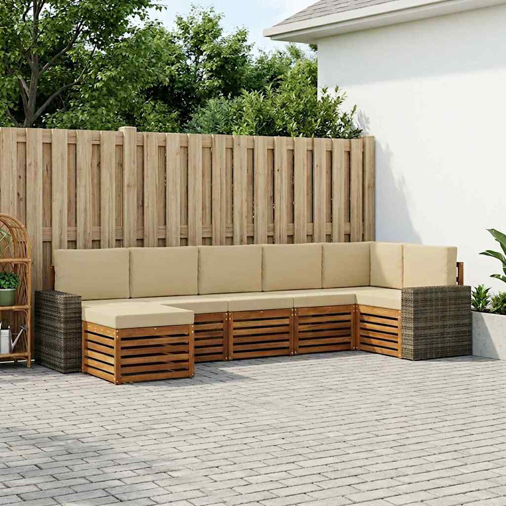 vidaXL Ecksofa Set mit Kissen 7 pcs Natur und Beige Massivholz Akazie