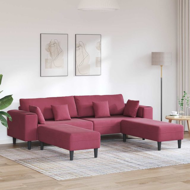 vidaXL Sofa 3 pcs Weinrot 250 x 188 x 76 cm Samt