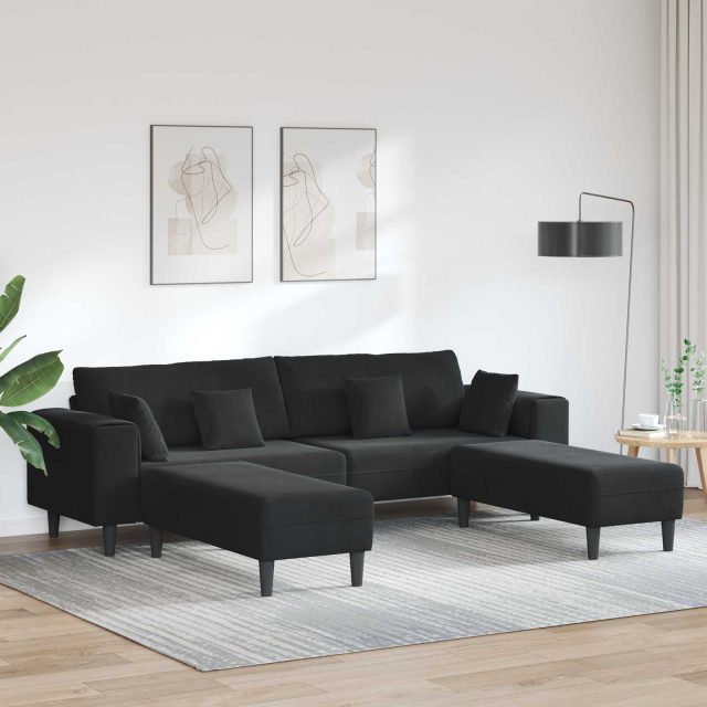 vidaXL Sofa 3 pcs Schwarz 250 x 188 x 76 cm Samt