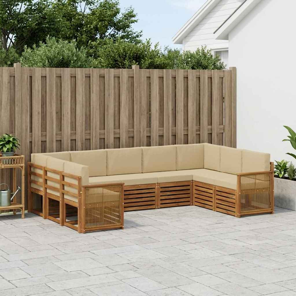 vidaXL Ecksofa Set 7 pcs Natur Massives Akazienholz und Polyester