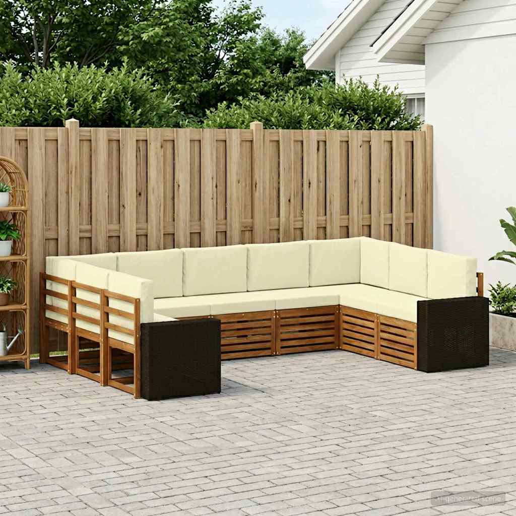 vidaXL Ecksofa Set mit Kissen 9 pcs Natur und Creme Polyester