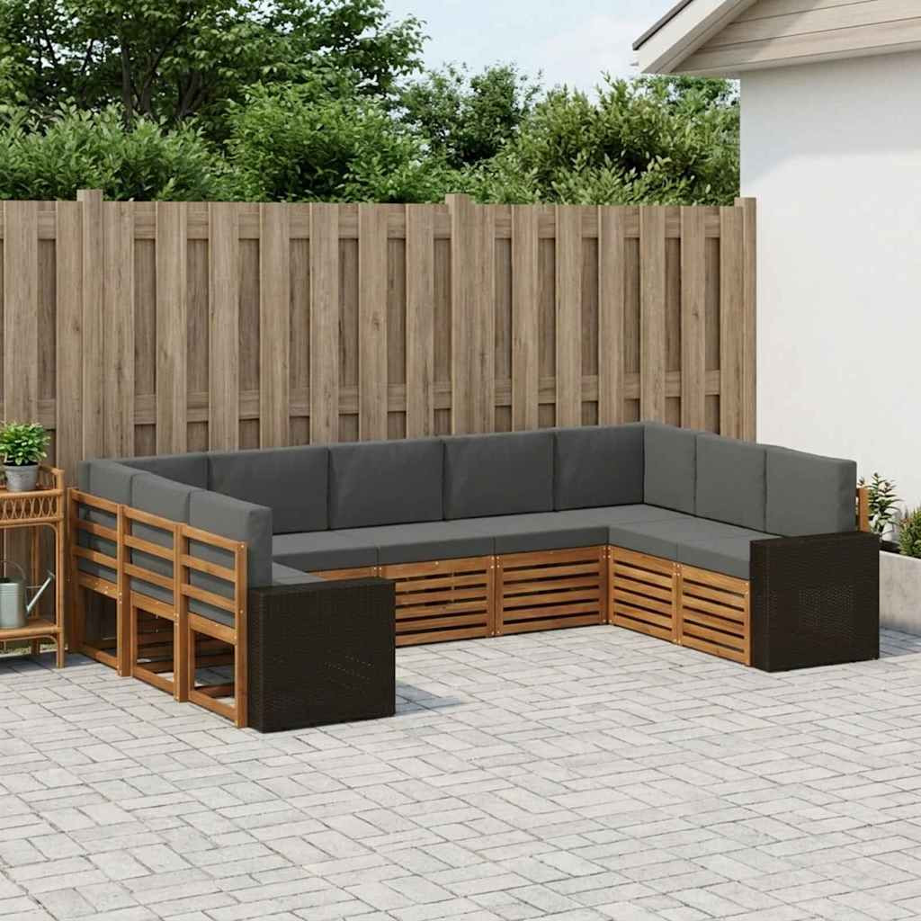 vidaXL Ecksofa Set mit Kissen 9 pcs Natur und Anthrazit Polyester