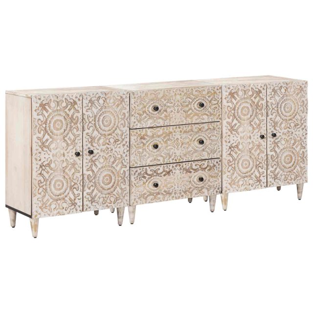 vidaXL Sideboard 3 pcs Weiß 60 x 33,5 x 75 cm Massivholz Mango