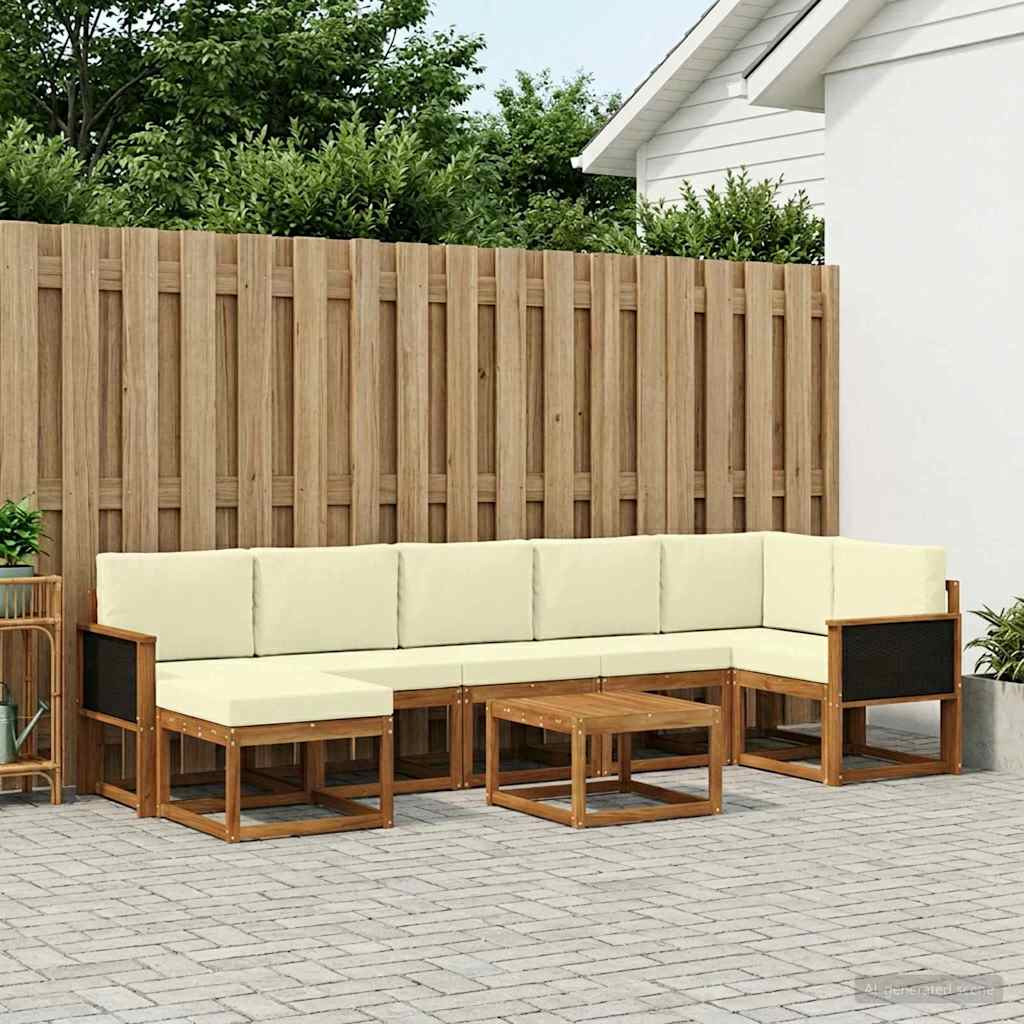 vidaXL Outdoor-Sofagarnitur mit Kissen 8 pcs Natur und Creme Polyester