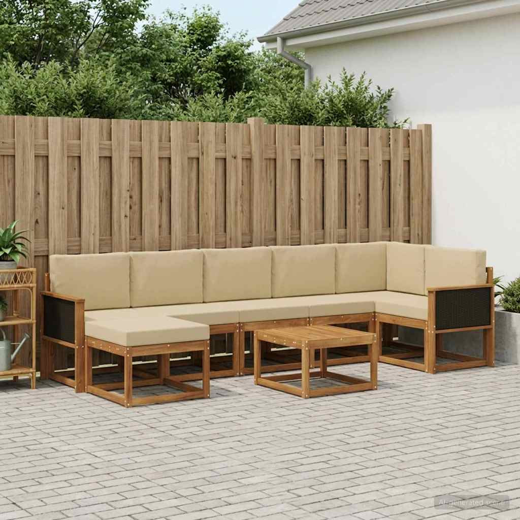 vidaXL Outdoor-Sofagarnitur mit Kissen 8 pcs Natur und Beige Polyester