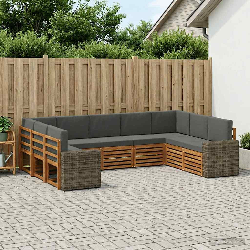 vidaXL Ecksofa Set mit Kissen 9 pcs Natur und Anthrazit Polyester