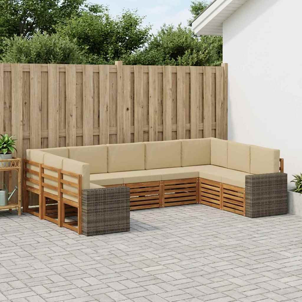 vidaXL Ecksofa Set mit Kissen 9 pcs Natur und Beige Polyester