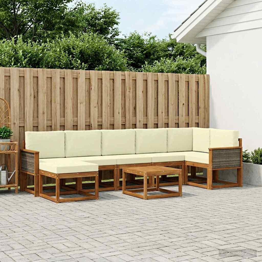 vidaXL Outdoor-Sofagarnitur mit Kissen 8 pcs Natur und Creme Polyester