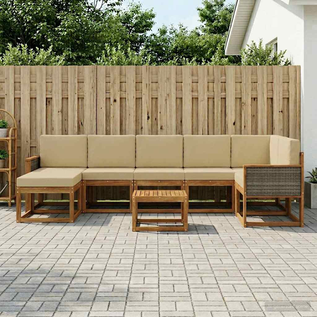 vidaXL Outdoor-Sofagarnitur mit Kissen 8 pcs Natur und Beige Polyester
