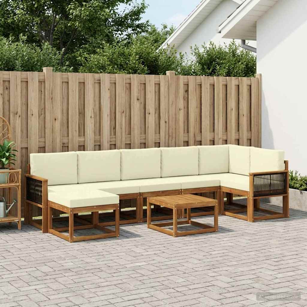 vidaXL Outdoor-Sofagarnitur mit Kissen 8 pcs Natur und Creme Polyester