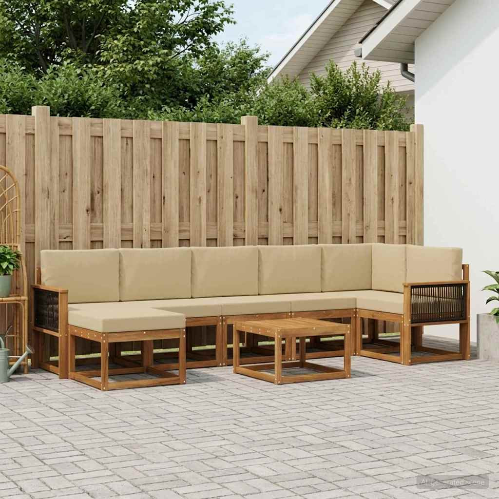vidaXL Outdoor-Sofagarnitur mit Kissen 8 pcs Natur und Beige Polyester
