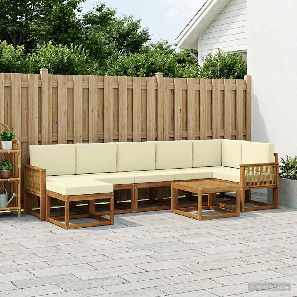 vidaXL Outdoor-Sofagarnitur mit Kissen 8 pcs Natur und Creme Polyester