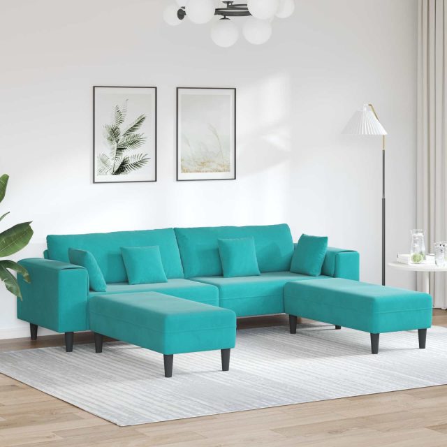 vidaXL Sofa 3 pcs Türkis 250 x 188 x 76 cm Samt