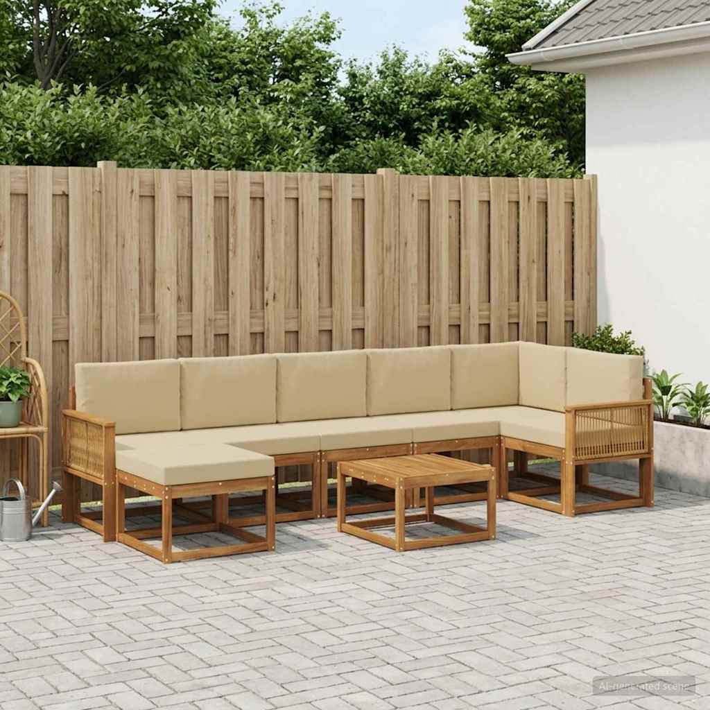 vidaXL Outdoor-Sofagarnitur mit Kissen 8 pcs Natur und Beige Polyester