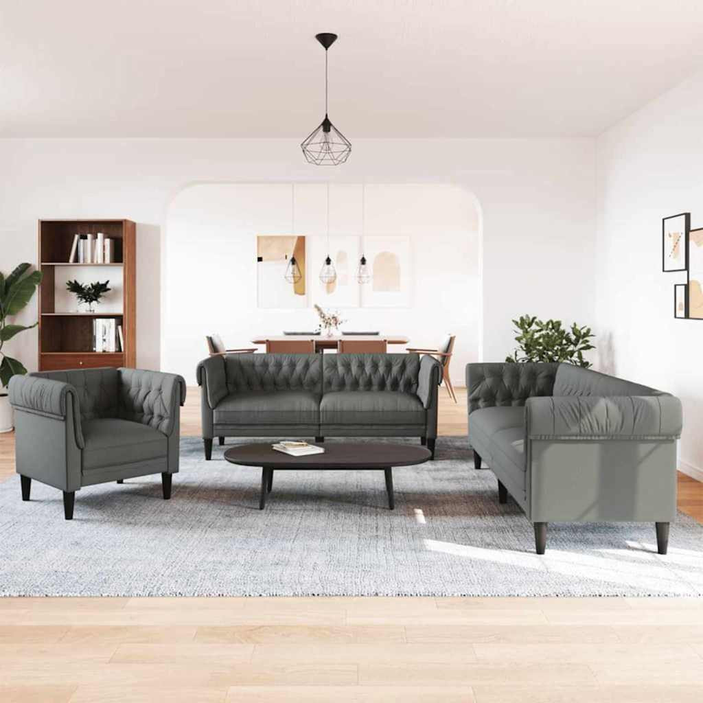 vidaXL Wohnzimmer Couch 3 pcs Dunkelgrau 201,5 x 74,5 x 74,5 cm Stoff