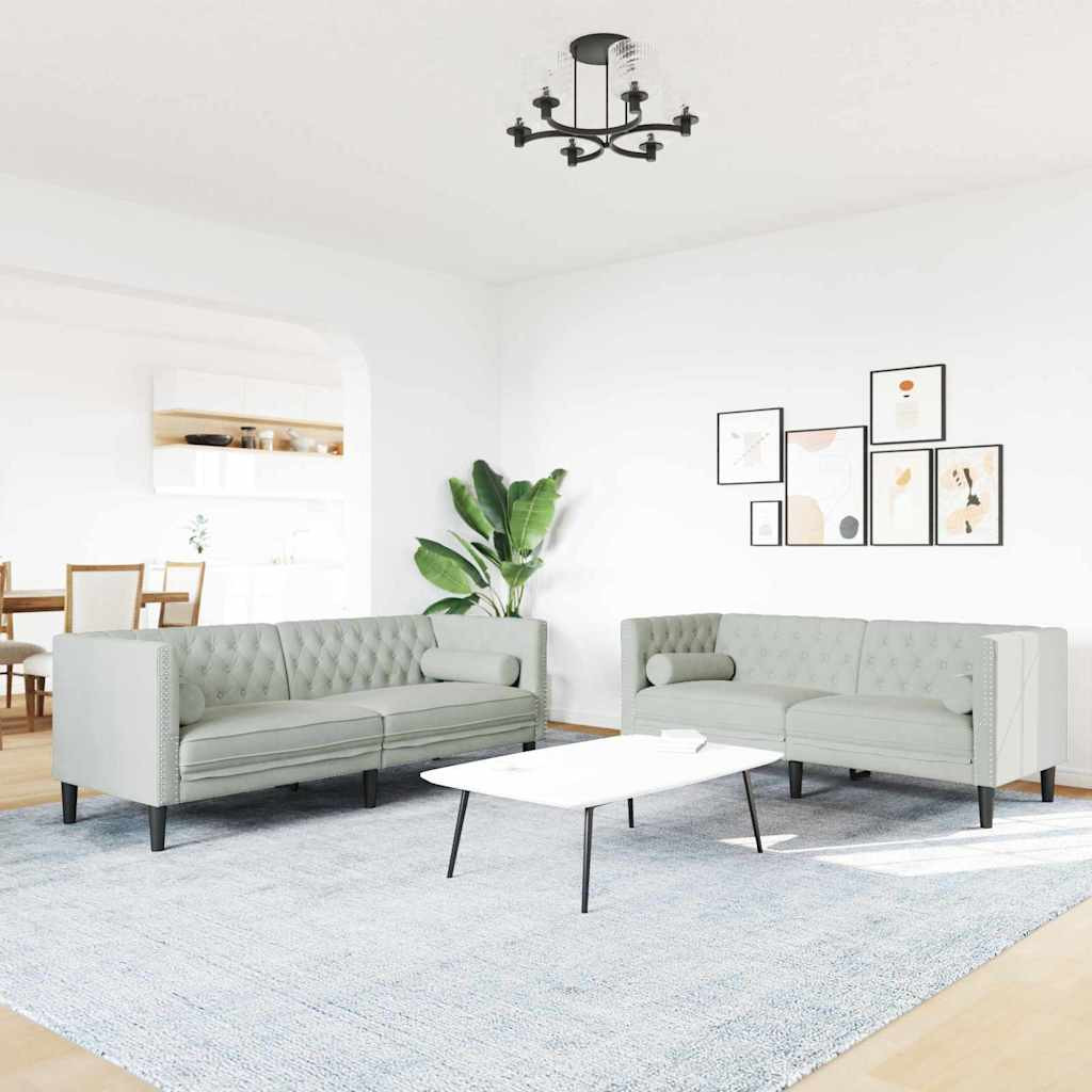 vidaXL Wohnzimmer Couch 2 pcs Hellgrau 194 x 74,5 x 70,5 cm Samt