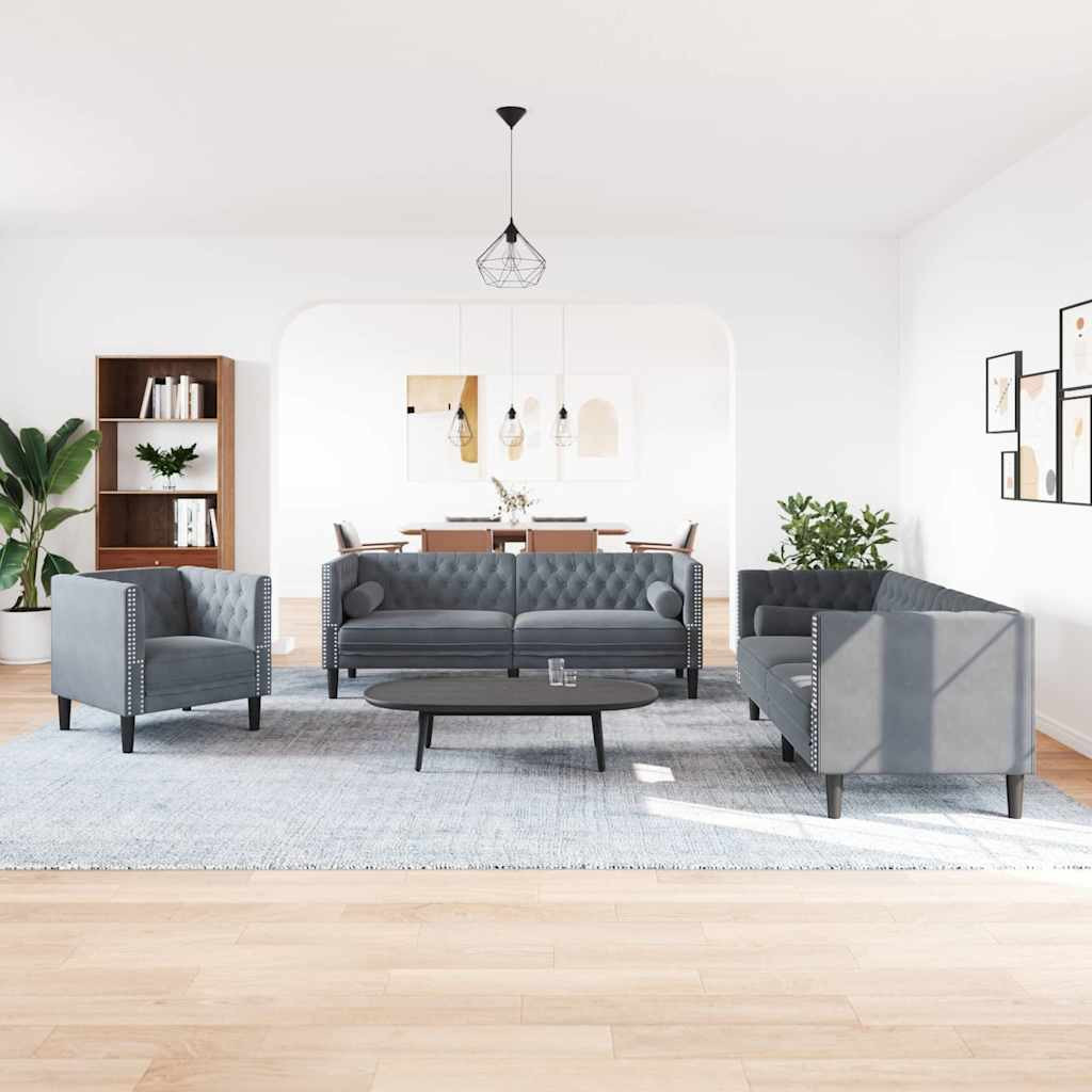 vidaXL Wohnzimmer Couch 3 pcs Dunkelgrau 194 x 74,5 x 70,5 cm Samt