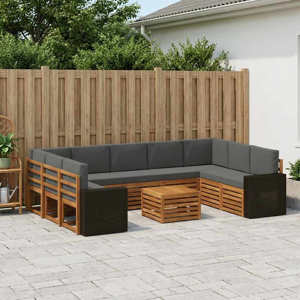 vidaXL Sofagarnituren 10 pcs Natur und Anthrazit Massivholz Akazie