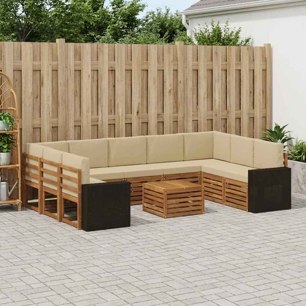 vidaXL Sofagarnituren 10 pcs Natur und Beige Massivholz Akazie