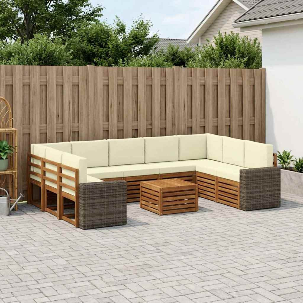 vidaXL Sofagarnituren 10 pcs Natur und Creme Massivholz Akazie