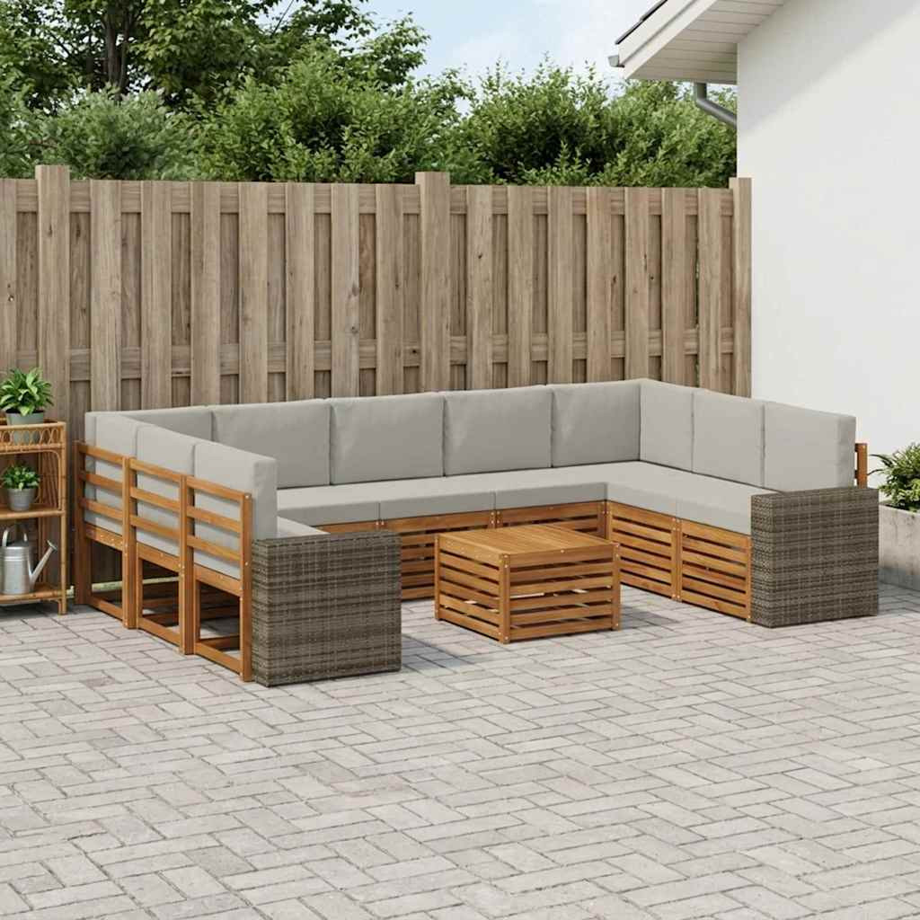 vidaXL Sofagarnituren 10 pcs Natürlich und Hellgrau Massivholz Akazie