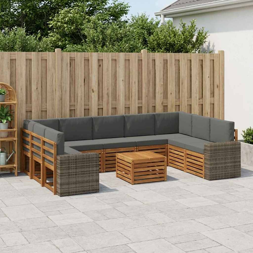 vidaXL Sofagarnituren 10 pcs Natur und Anthrazit Massivholz Akazie