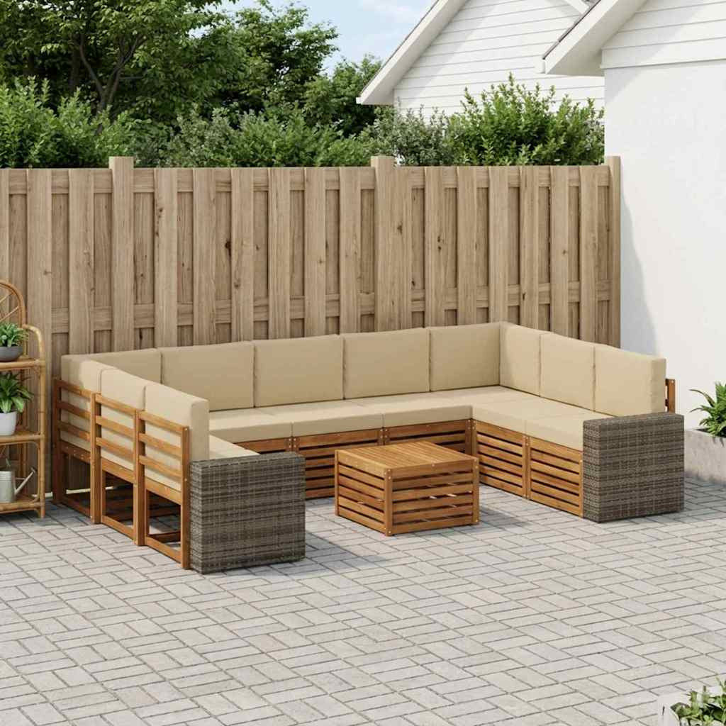 vidaXL Sofagarnituren 10 pcs Natur und Beige Massivholz Akazie