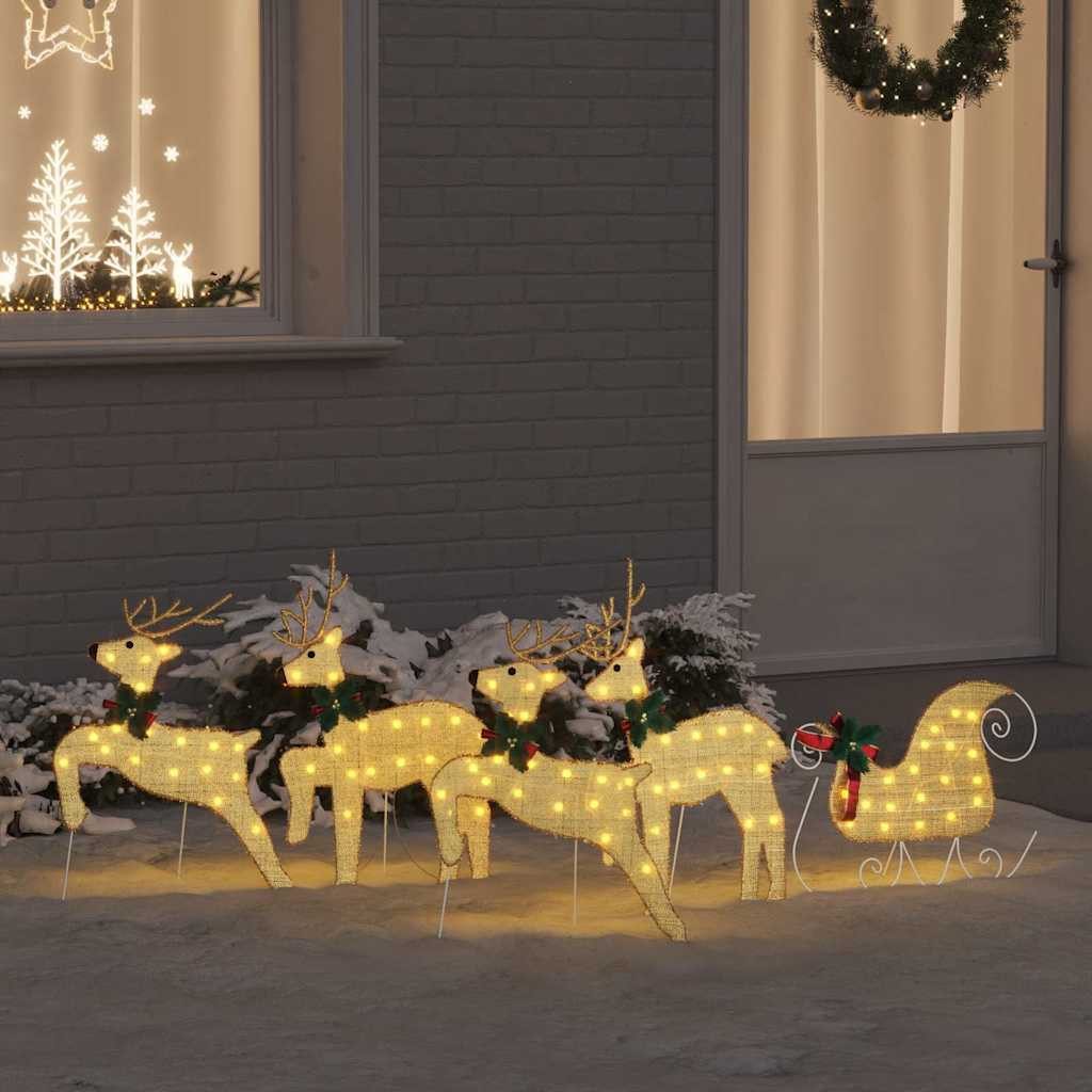 vidaXL LED Rentiere 5 pcs Gold Stoff