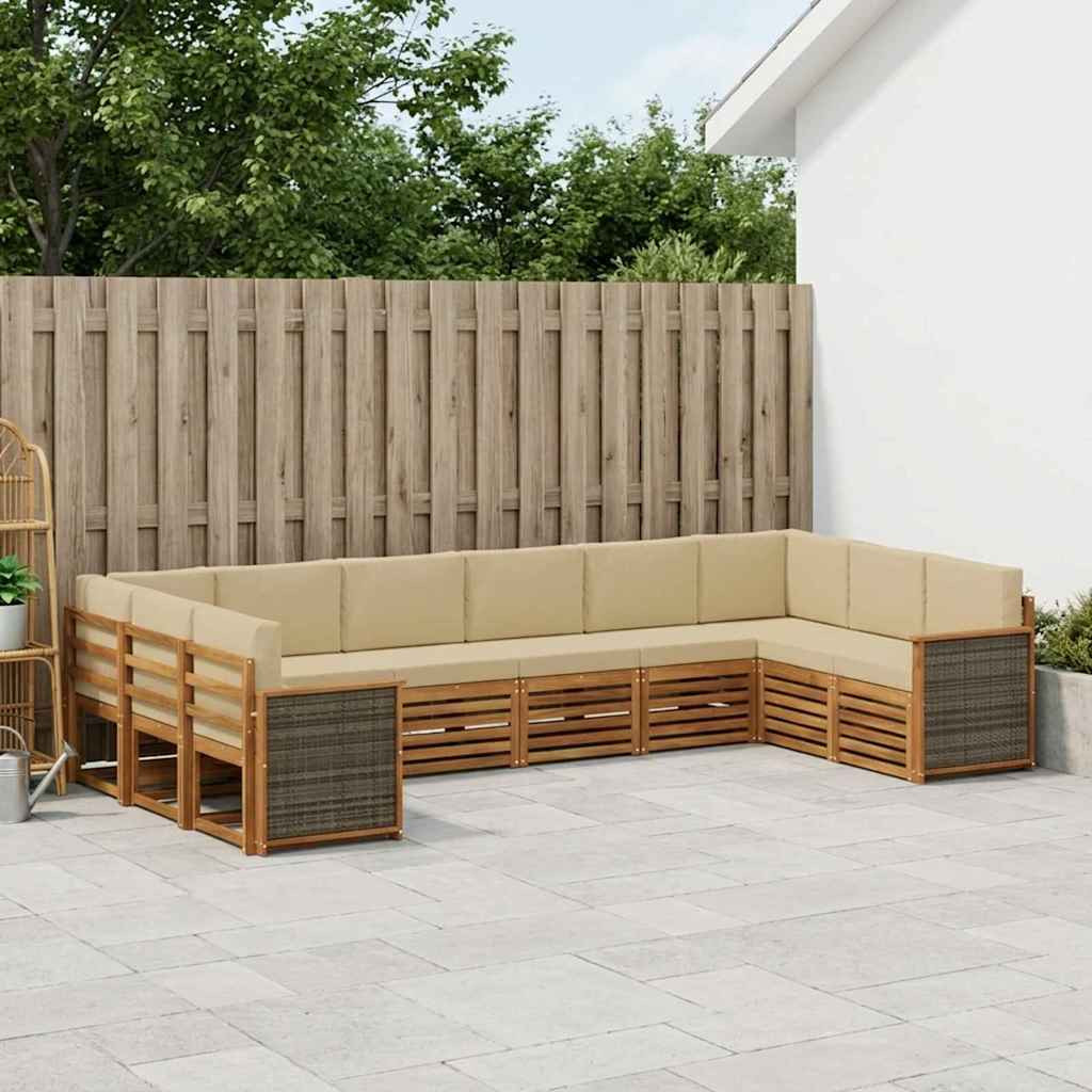 vidaXL Ecksofa Set 7 pcs Natur Massives Akazienholz und Polyester