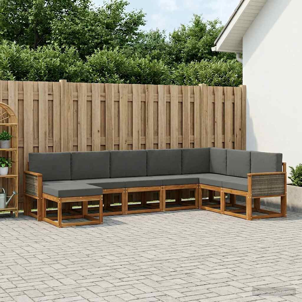 vidaXL Outdoor-Sofagarnitur mit Kissen 8 pcs Natur und Anthrazit