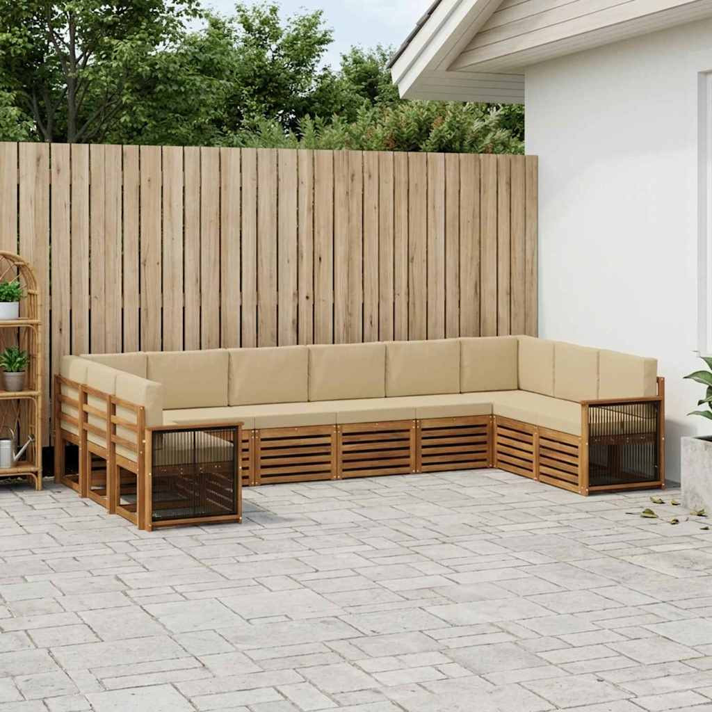 vidaXL Ecksofa Set 7 pcs Natur Massives Akazienholz und Polyester