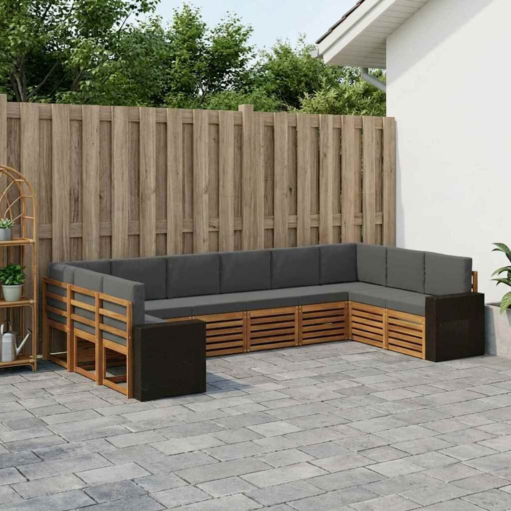 vidaXL Outdoor-Sofagarnitur 10 pcs Natur und Anthrazit Polyester