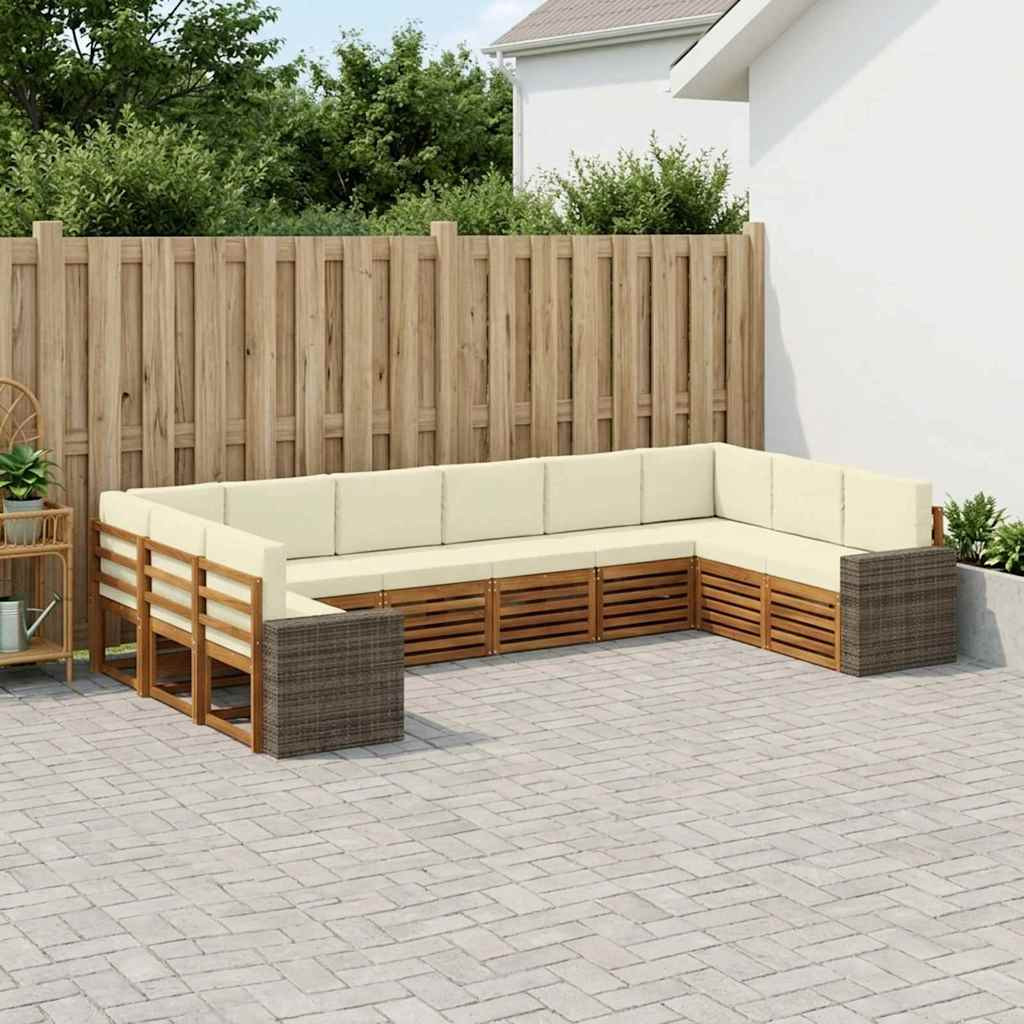 vidaXL Outdoor-Sofagarnitur 10 pcs Natur und Creme Polyester