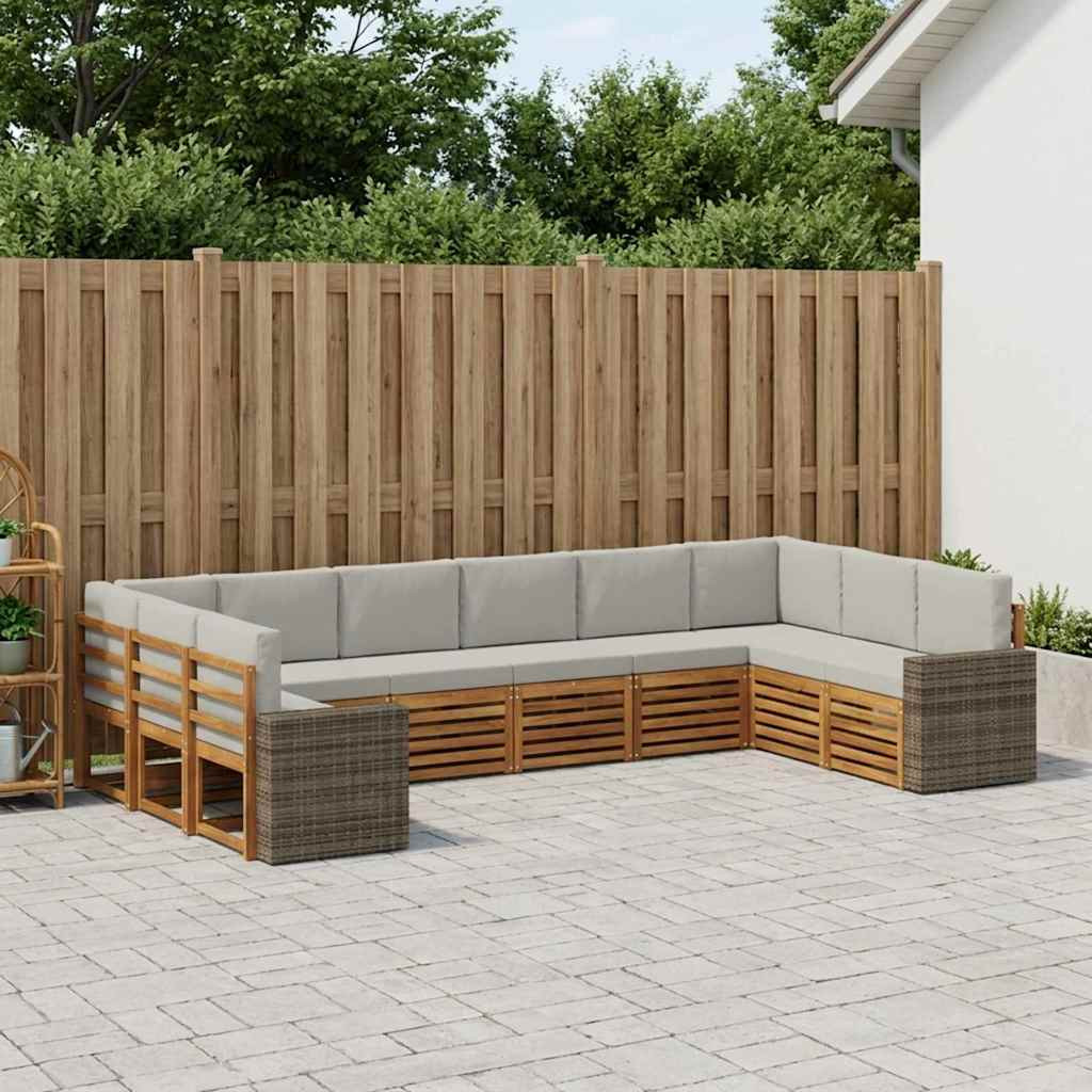 vidaXL Outdoor-Sofagarnitur 10 pcs Natürlich und Hellgrau Polyester
