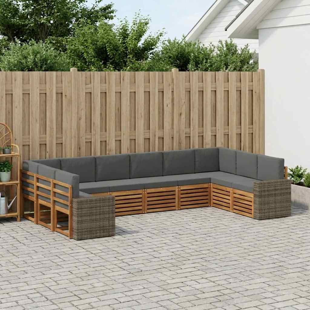 vidaXL Outdoor-Sofagarnitur 10 pcs Natur und Anthrazit Polyester