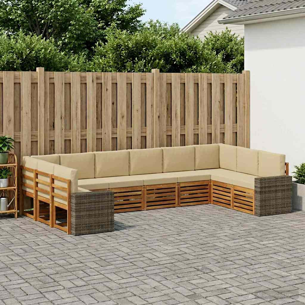 vidaXL Outdoor-Sofagarnitur 10 pcs Natur und Beige Polyester