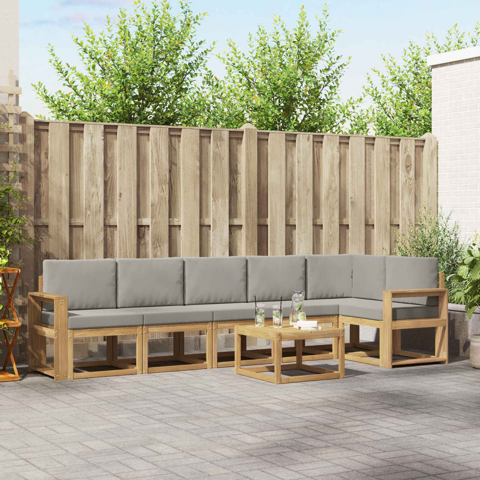 vidaXL Outdoor-Sofagarnitur mit Kissen 7 pcs Weiß und Hellgrau