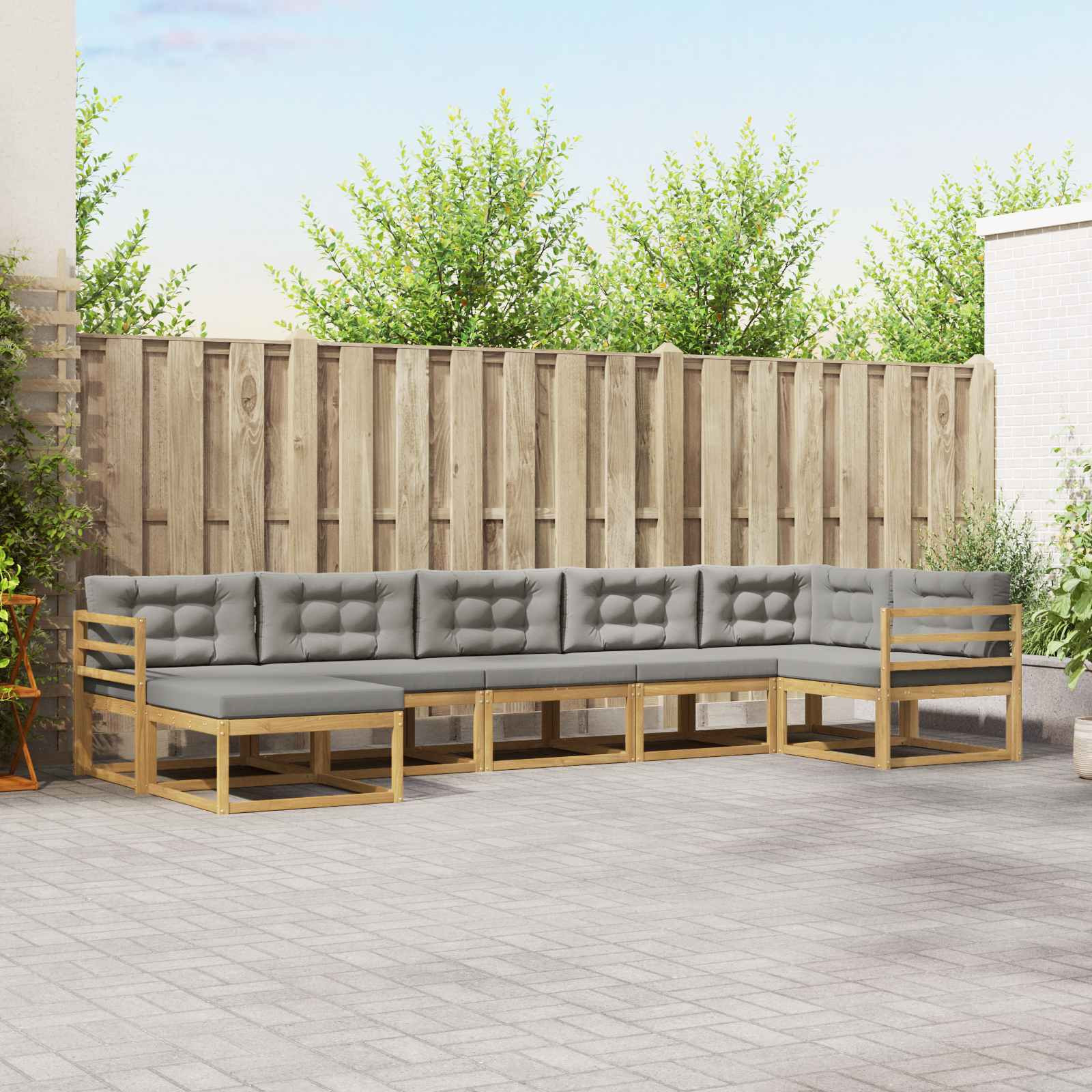 vidaXL Outdoor-Sofagarnitur mit Kissen 7 pcs Weiß und Hellgrau