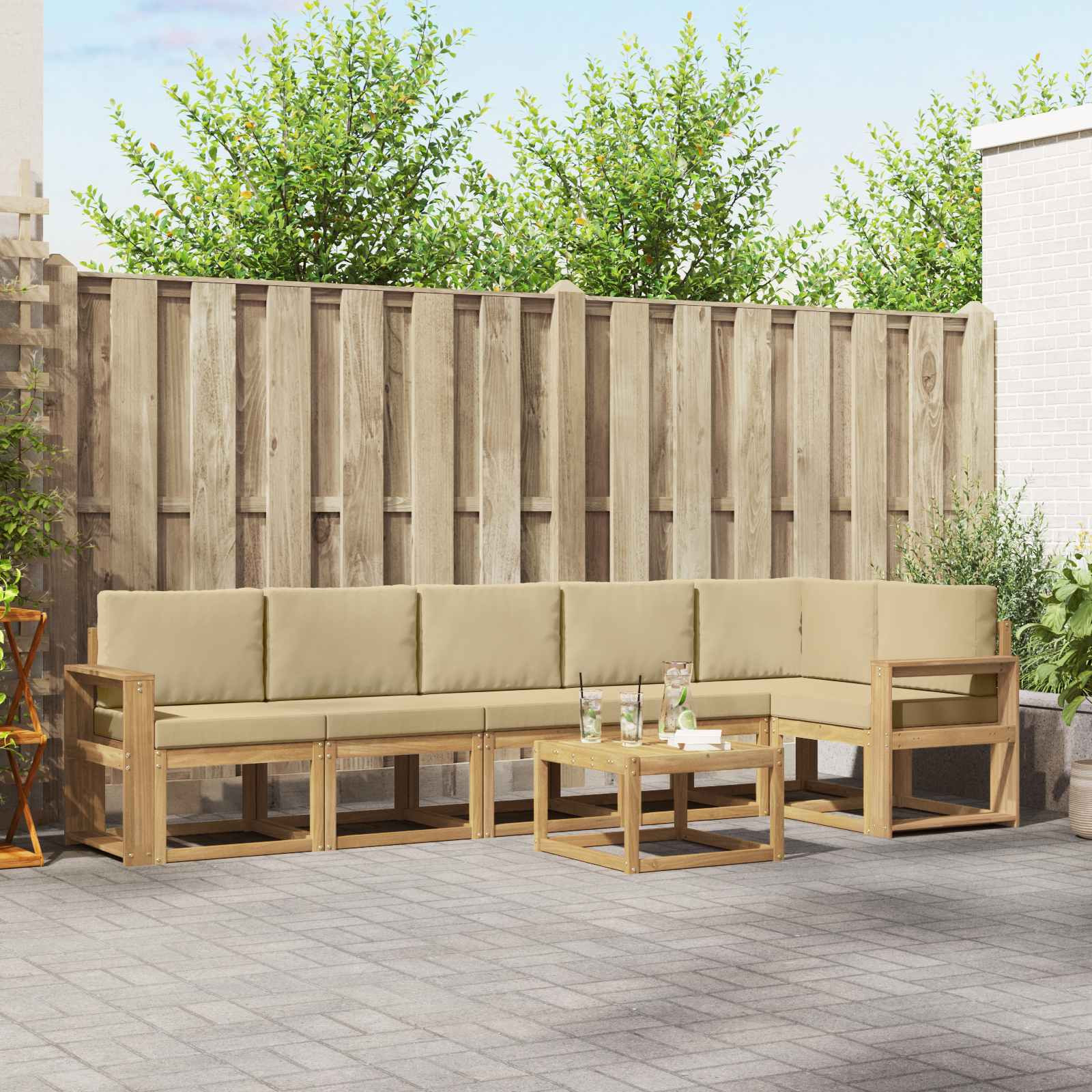 vidaXL Outdoor-Sofagarnitur mit Kissen 7 pcs Weiß und Beige Polyester