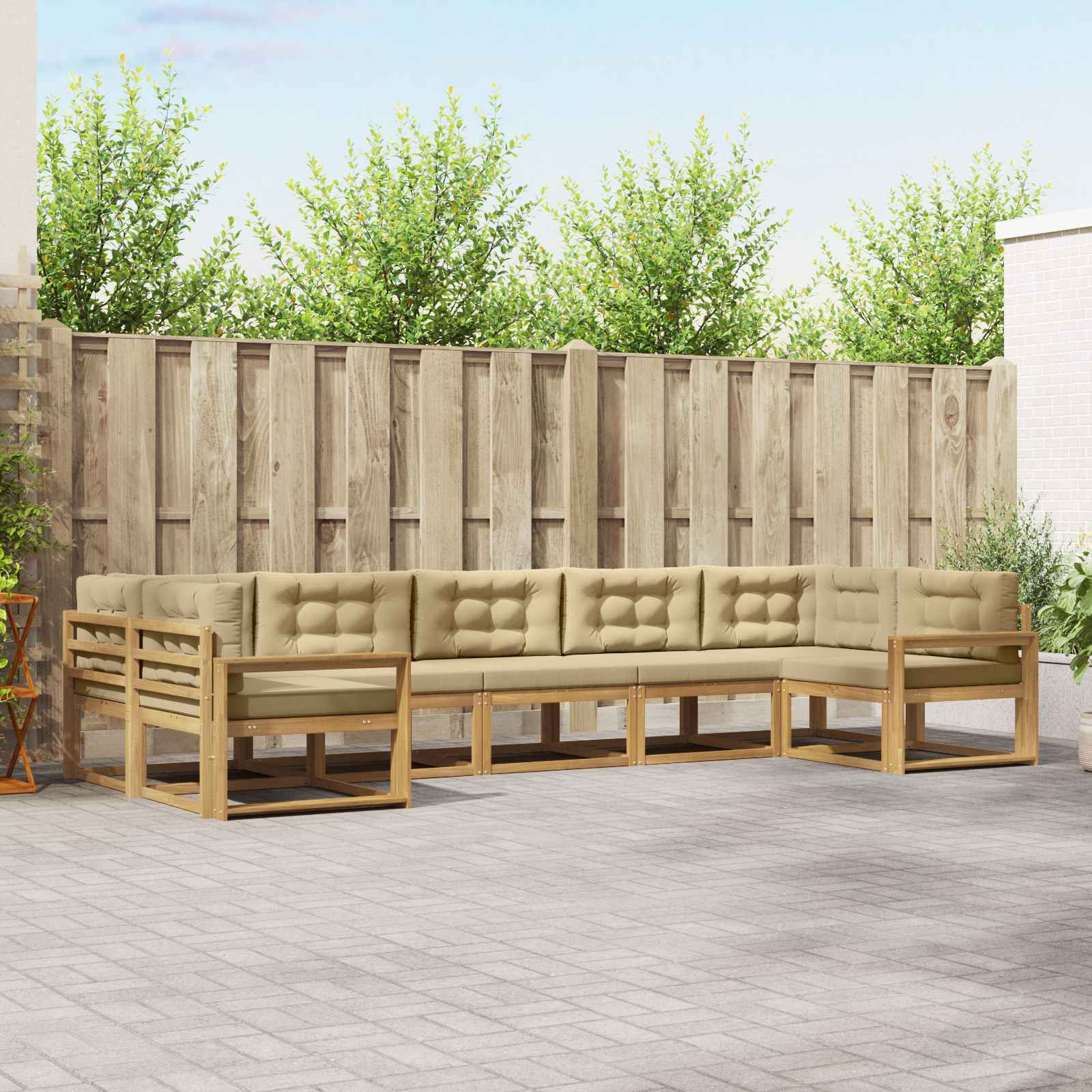 vidaXL Outdoor-Sofagarnitur mit Kissen 7 pcs Weiß und Beige