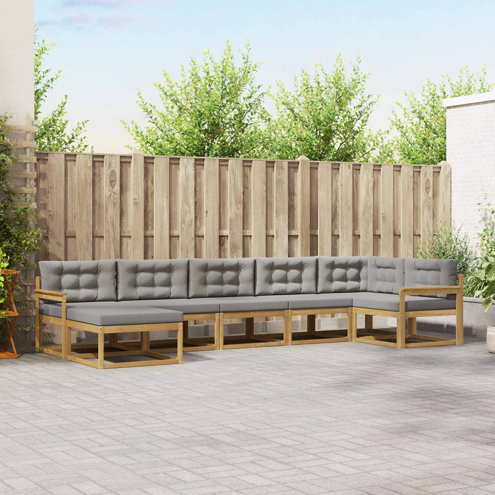 vidaXL Outdoor-Sofagarnitur mit Kissen 7 pcs Weiß und Hellgrau