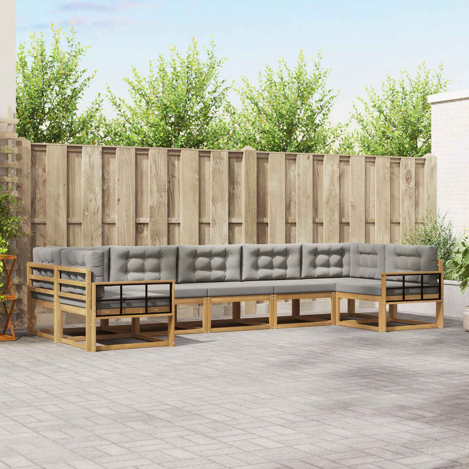 vidaXL Outdoor-Sofagarnitur mit Kissen 7 pcs Weiß und Hellgrau