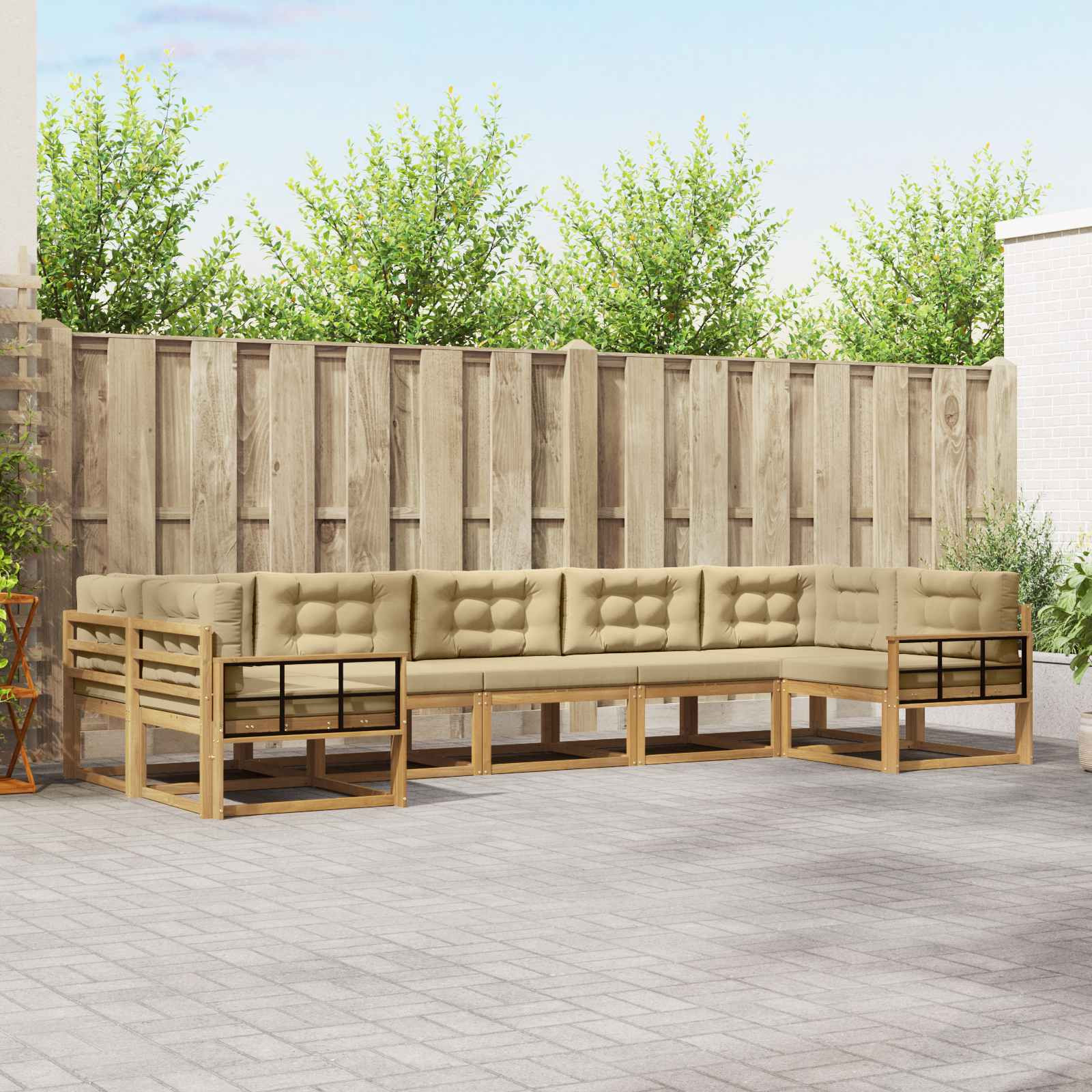 vidaXL Outdoor-Sofagarnitur mit Kissen 7 pcs Weiß und Beige