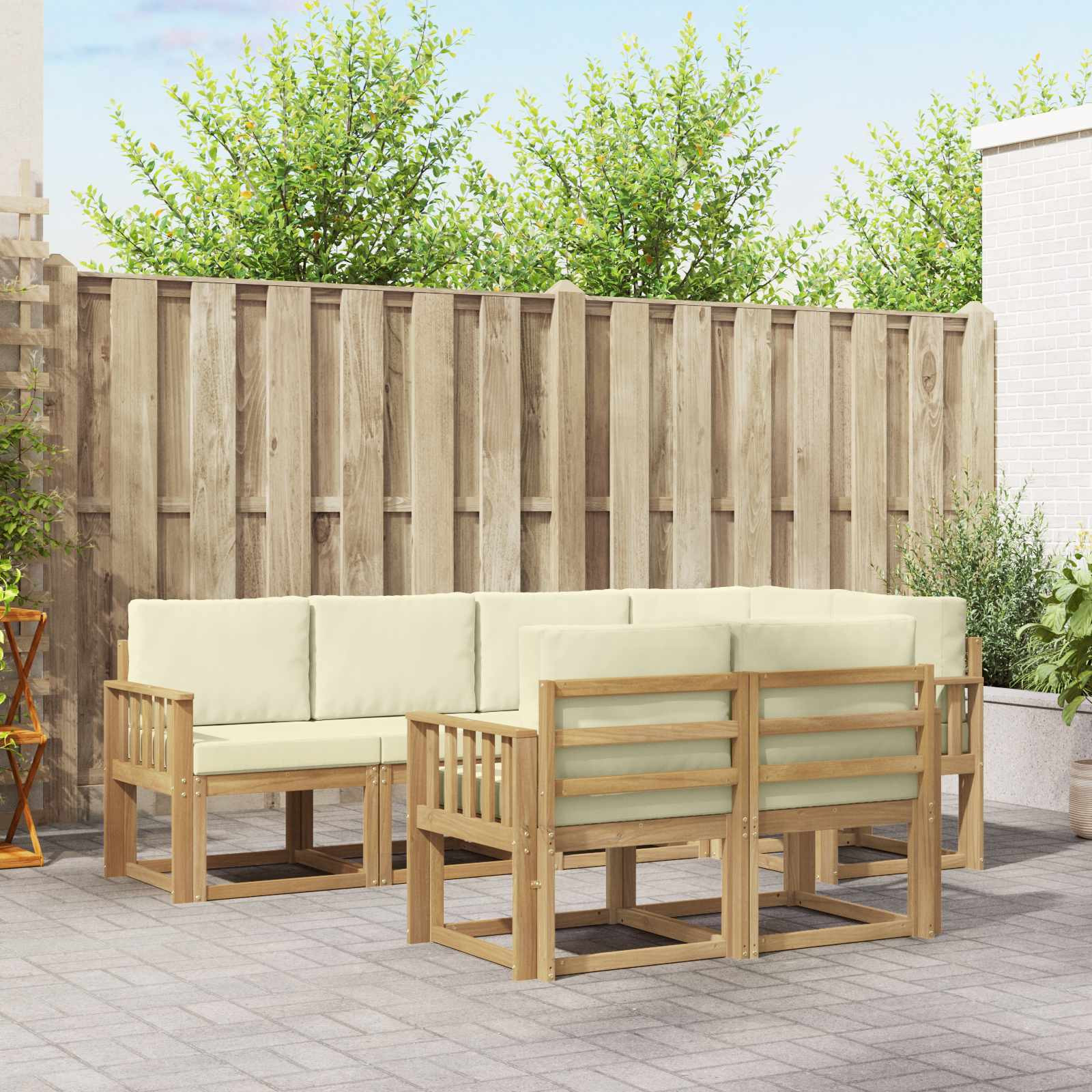 vidaXL Outdoor-Sofagarnitur mit Kissen 7 pcs Weiß und Creme Polyester