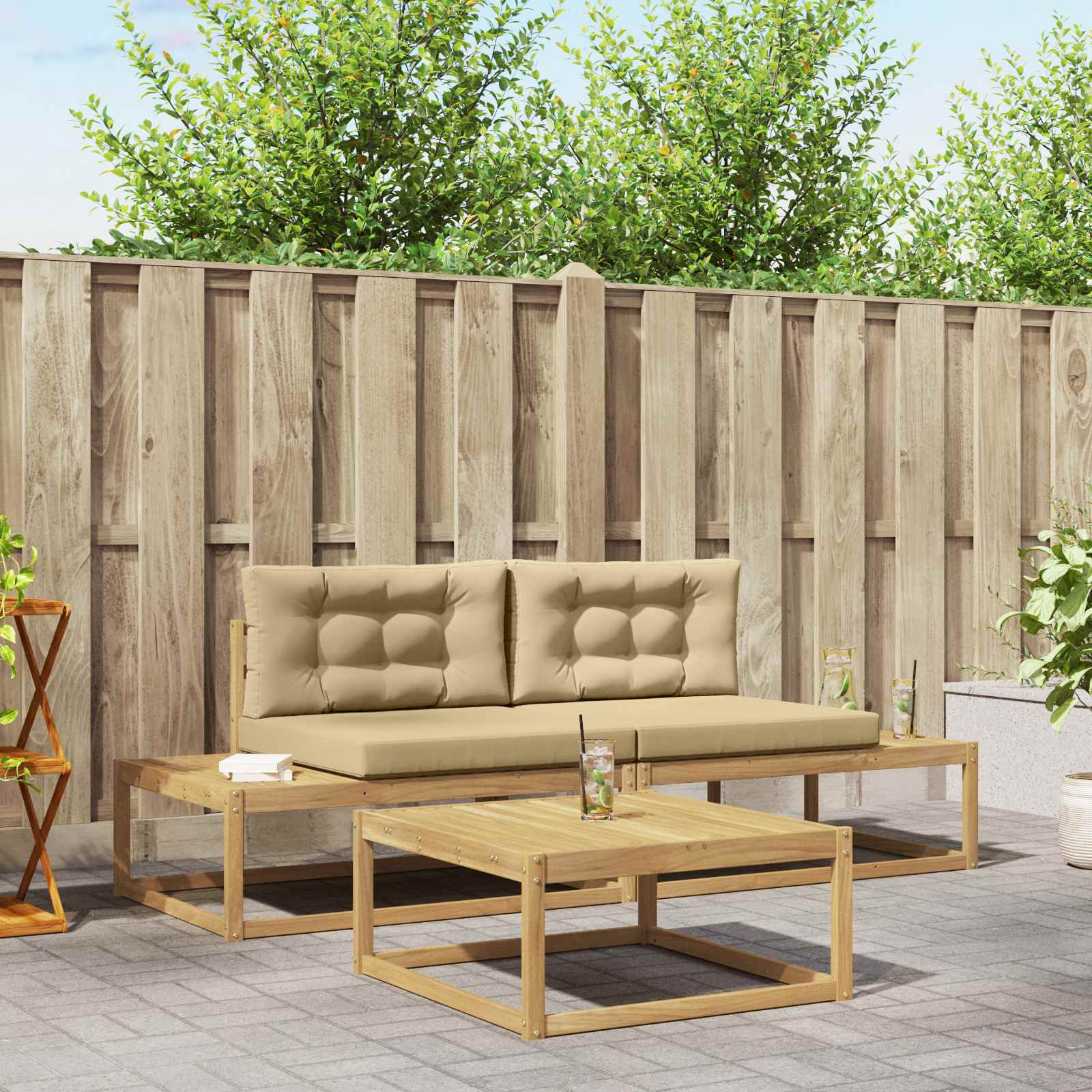 vidaXL Outdoor-Sofagarnitur mit Kissen Weiß 79 x 79 x 37 cm Polyester